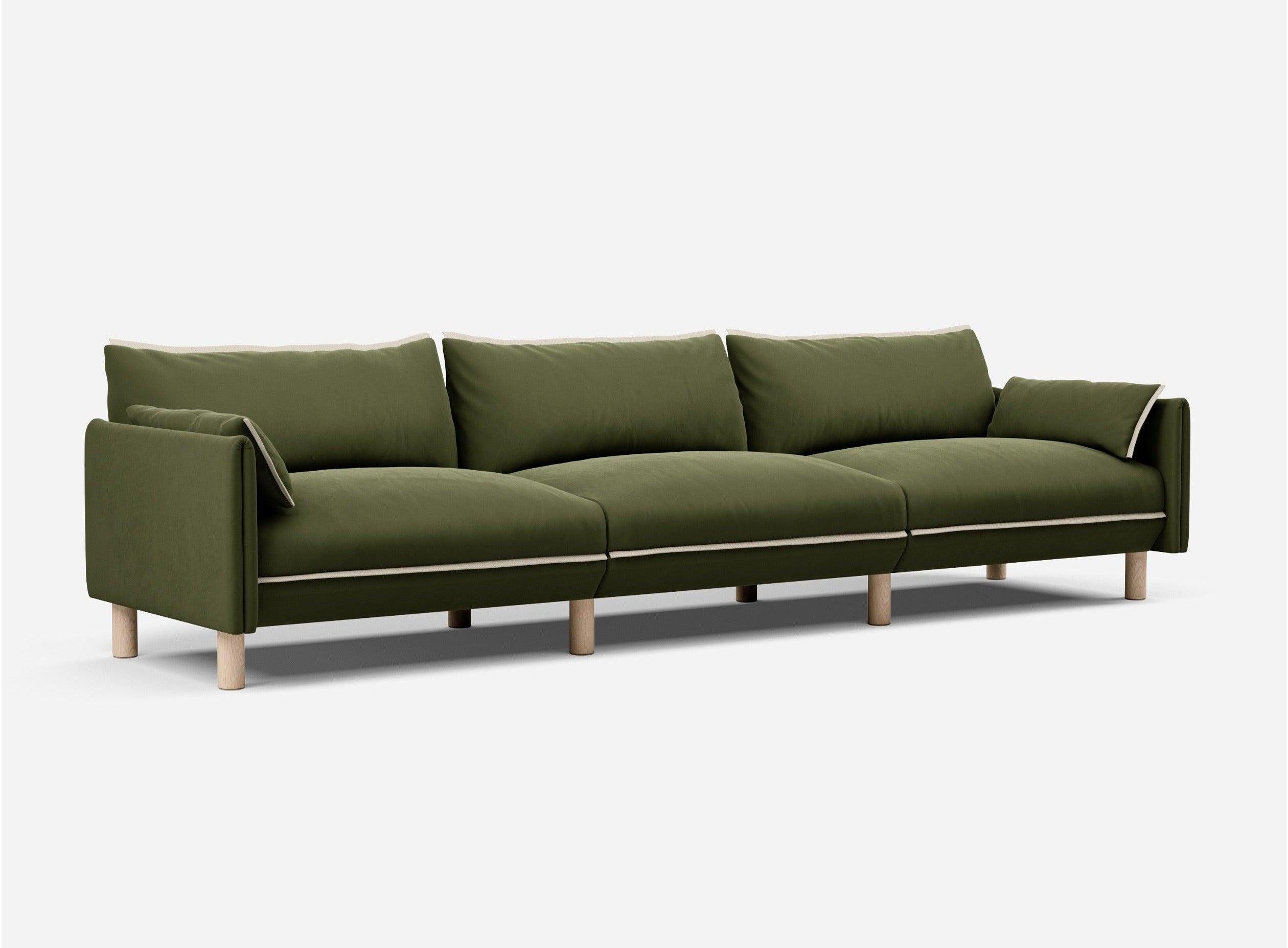 5 Seater Sofa | Velvet Dark Green - Cozmo @ Dark Green Velvet Jacket | Natural Trim