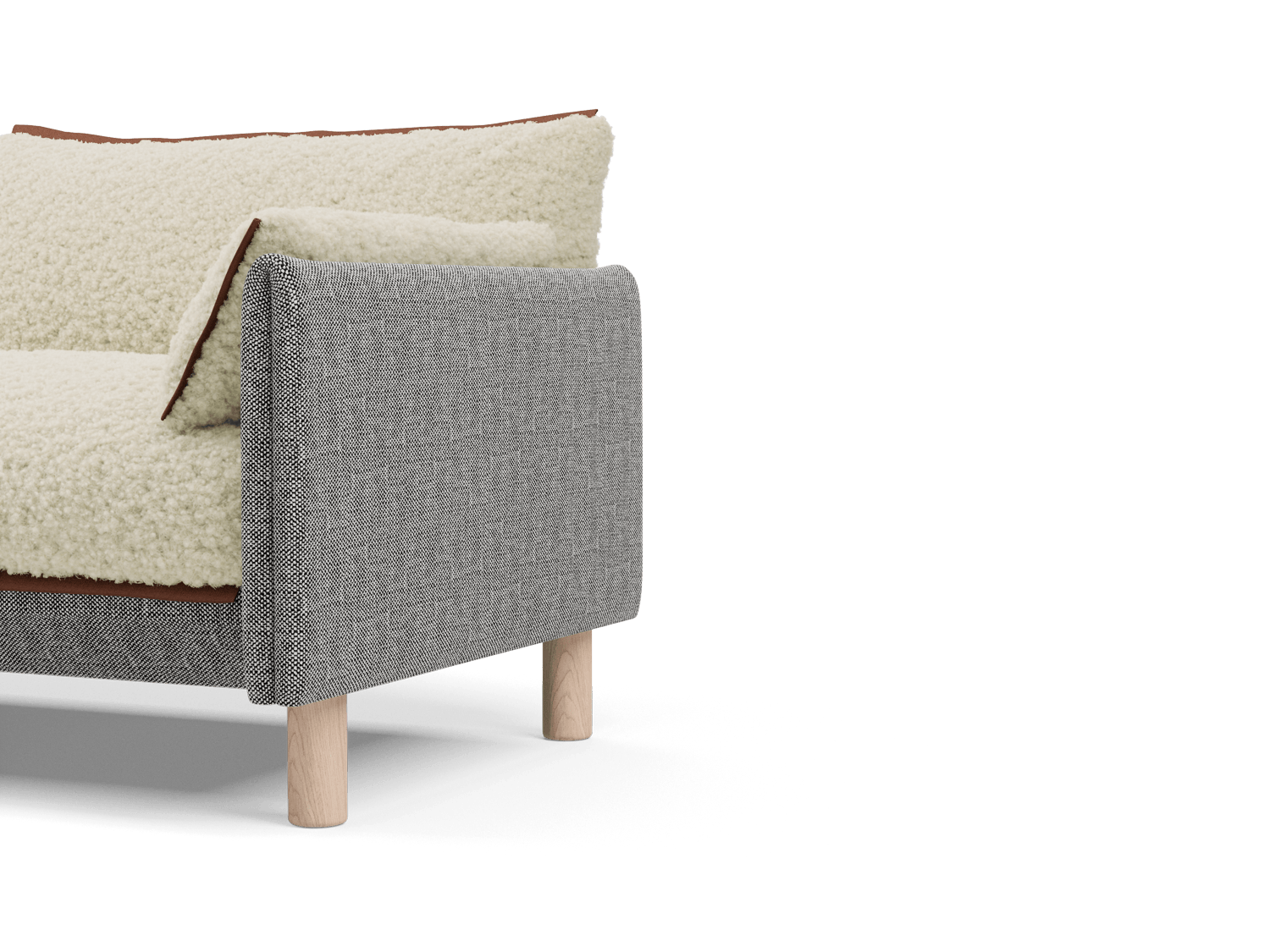 5 Seater Sofa | Textured Weave Salt & Pepper - Cozmo @ Cream Fleece Jacket | Brick Trim