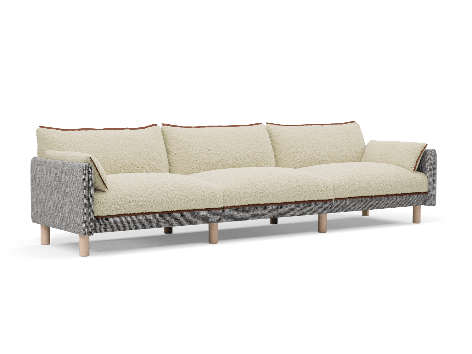 5 Seater Sofa | Textured Weave Salt & Pepper - Cozmo @ Cream Fleece Jacket | Brick Trim