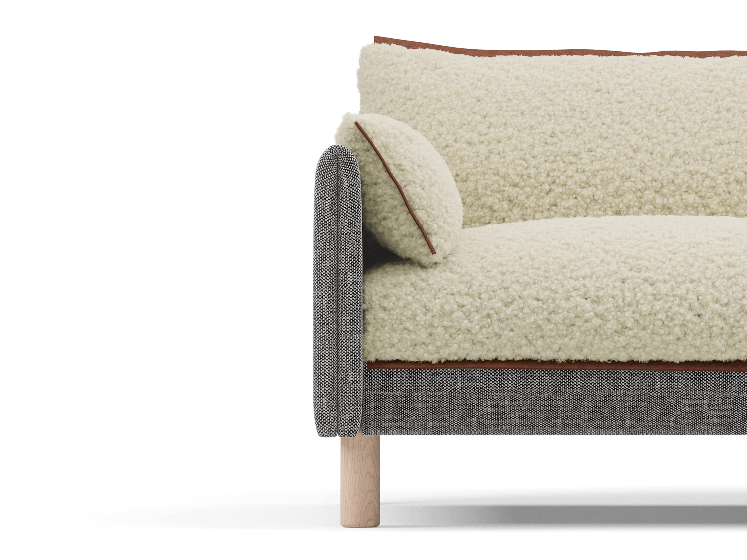 5 Seater Sofa | Textured Weave Salt & Pepper - Cozmo @ Cream Fleece Jacket | Brick Trim