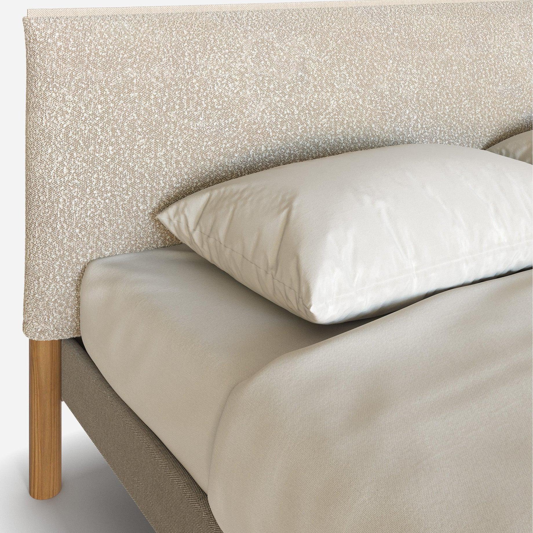 Cozy Bed | Double - Natural Linen Weave Frame | Cream Fleece Headboard