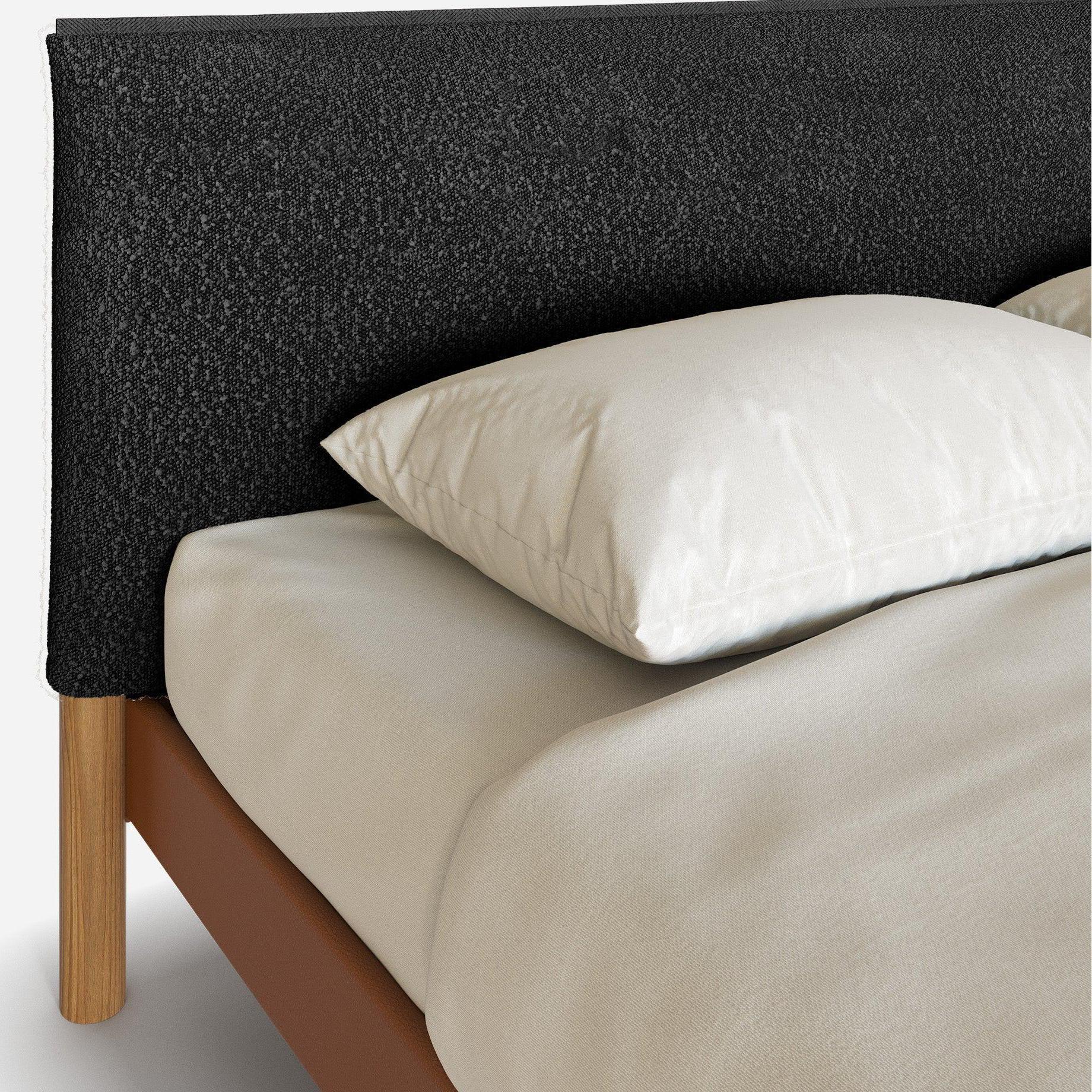 Cozy Bed | Double - Tan Vegan Leather Frame | Black Boucle Headboard