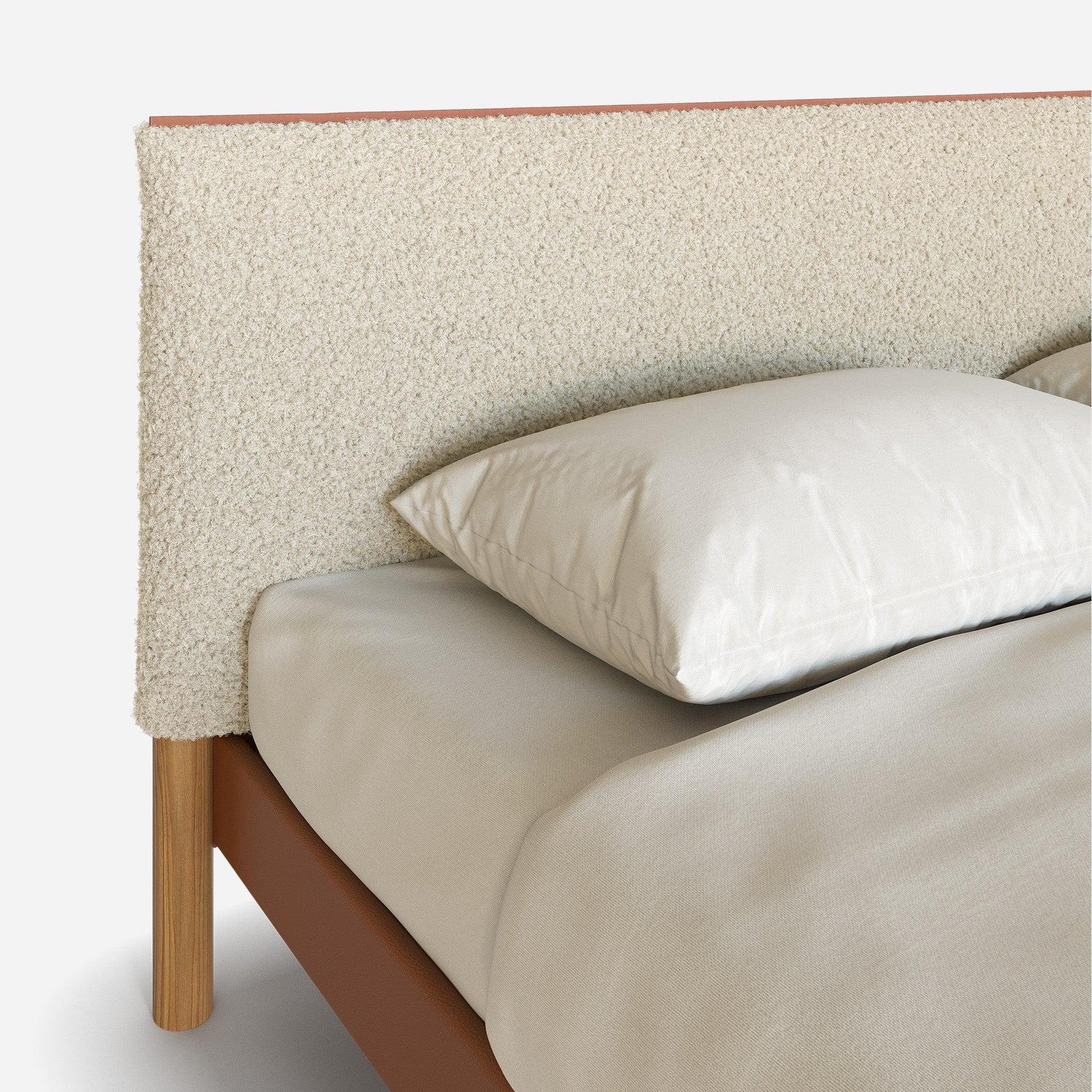 Cozy Bed | Double - Tan Vegan Leather Frame | Cream Fleece Headboard