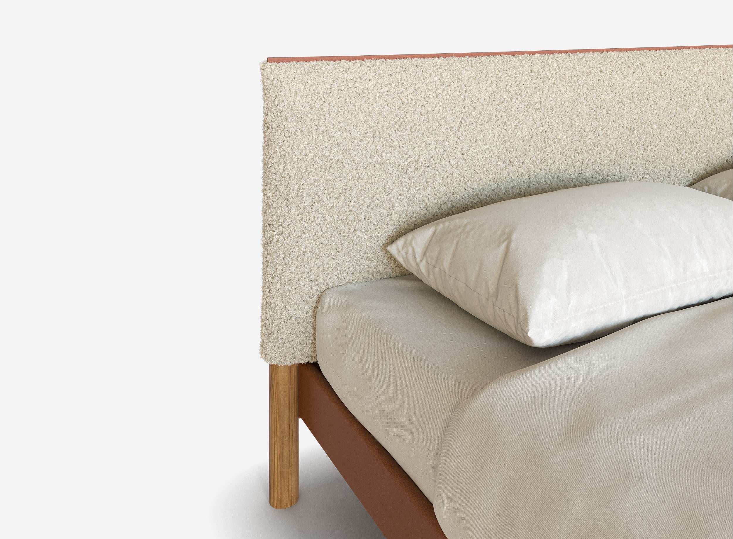 Cozy Bed | Double - Tan Vegan Leather Frame | Cream Fleece Headboard