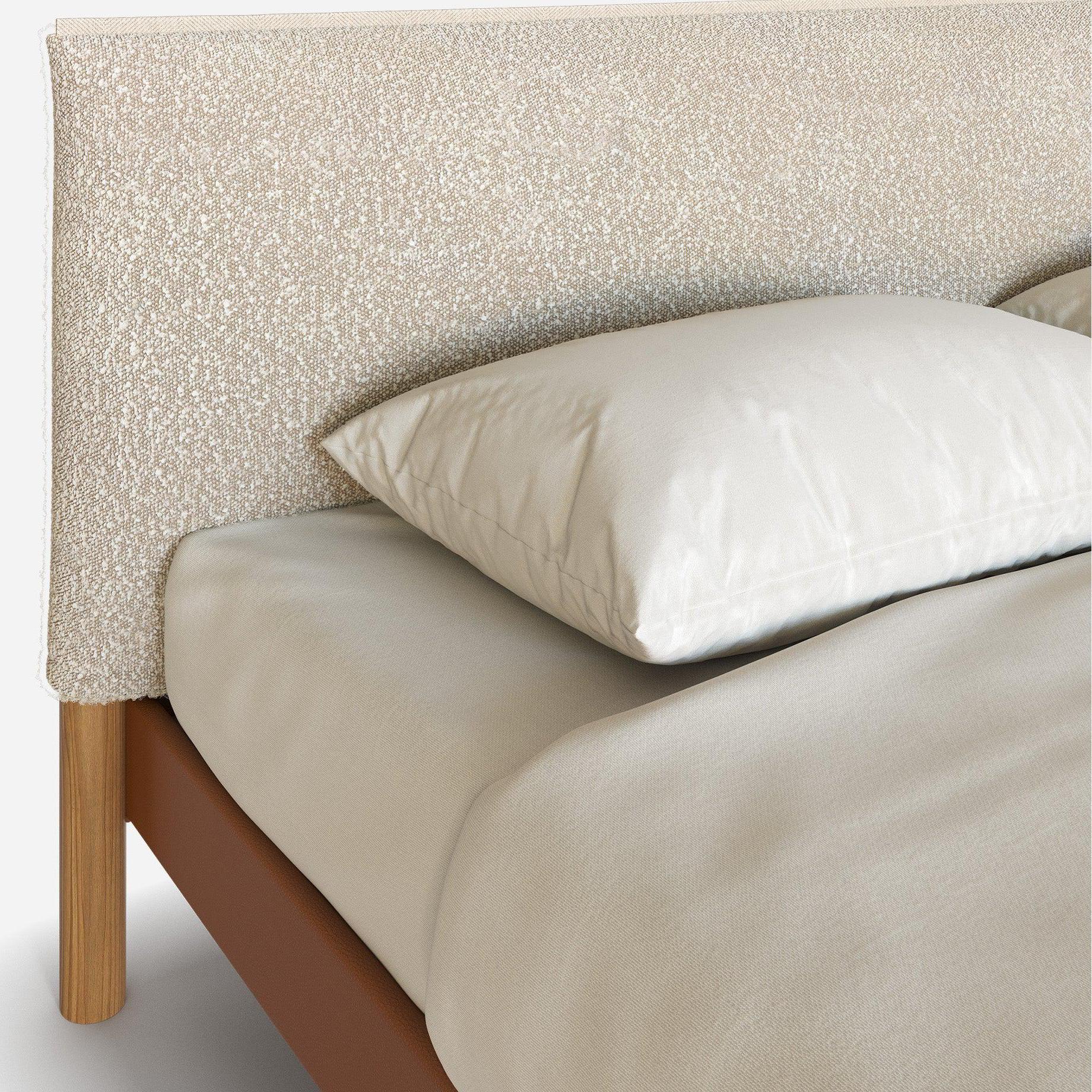 Cozy Bed | Double - Tan Vegan Leather Frame | Ecru Boucle Headboard