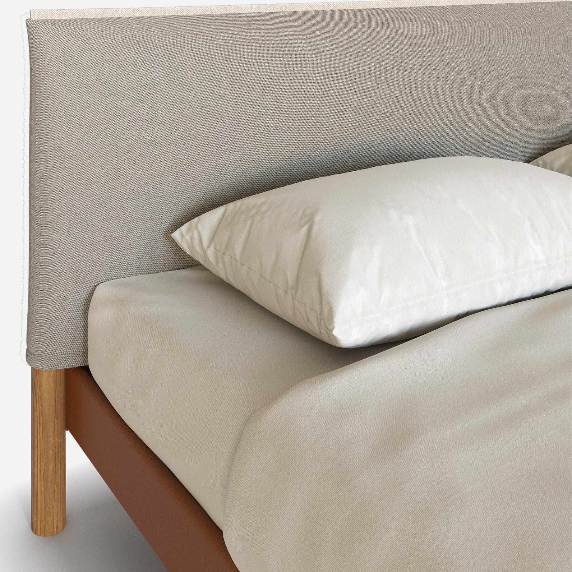 Cozy Bed | Double - Tan Vegan Leather Frame | Natural Linen Weave Headboard