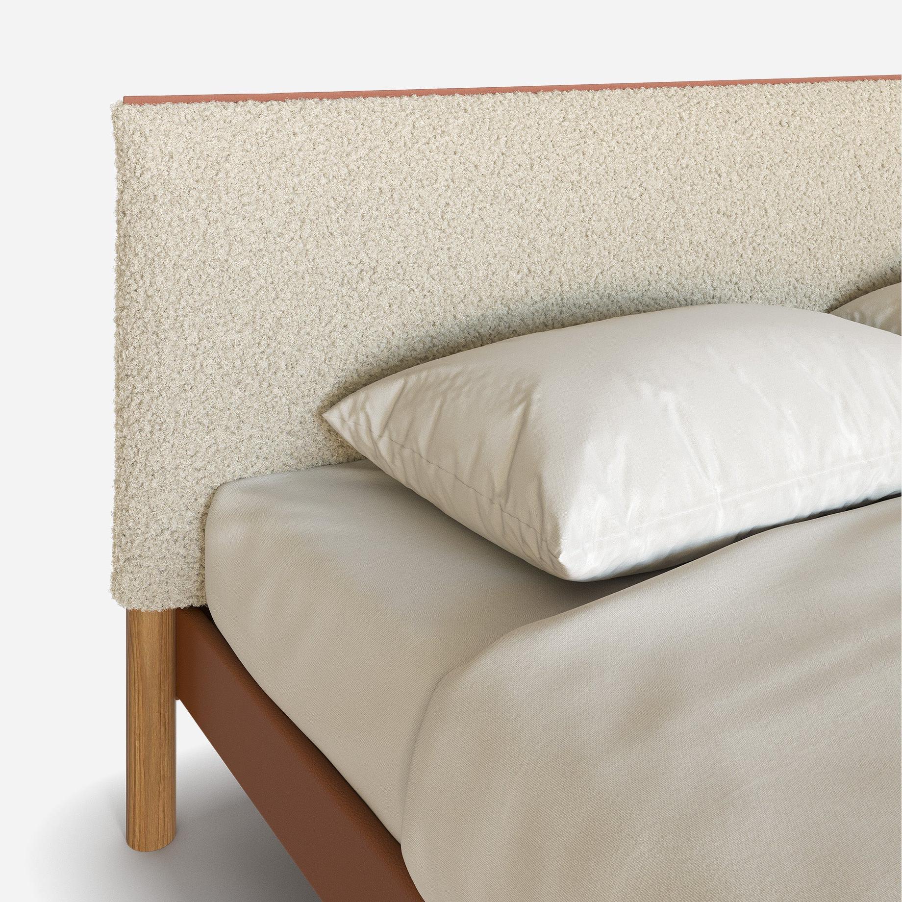 Cozy Bed | King - Tan Vegan Leather Frame | Cream Fleece Headboard