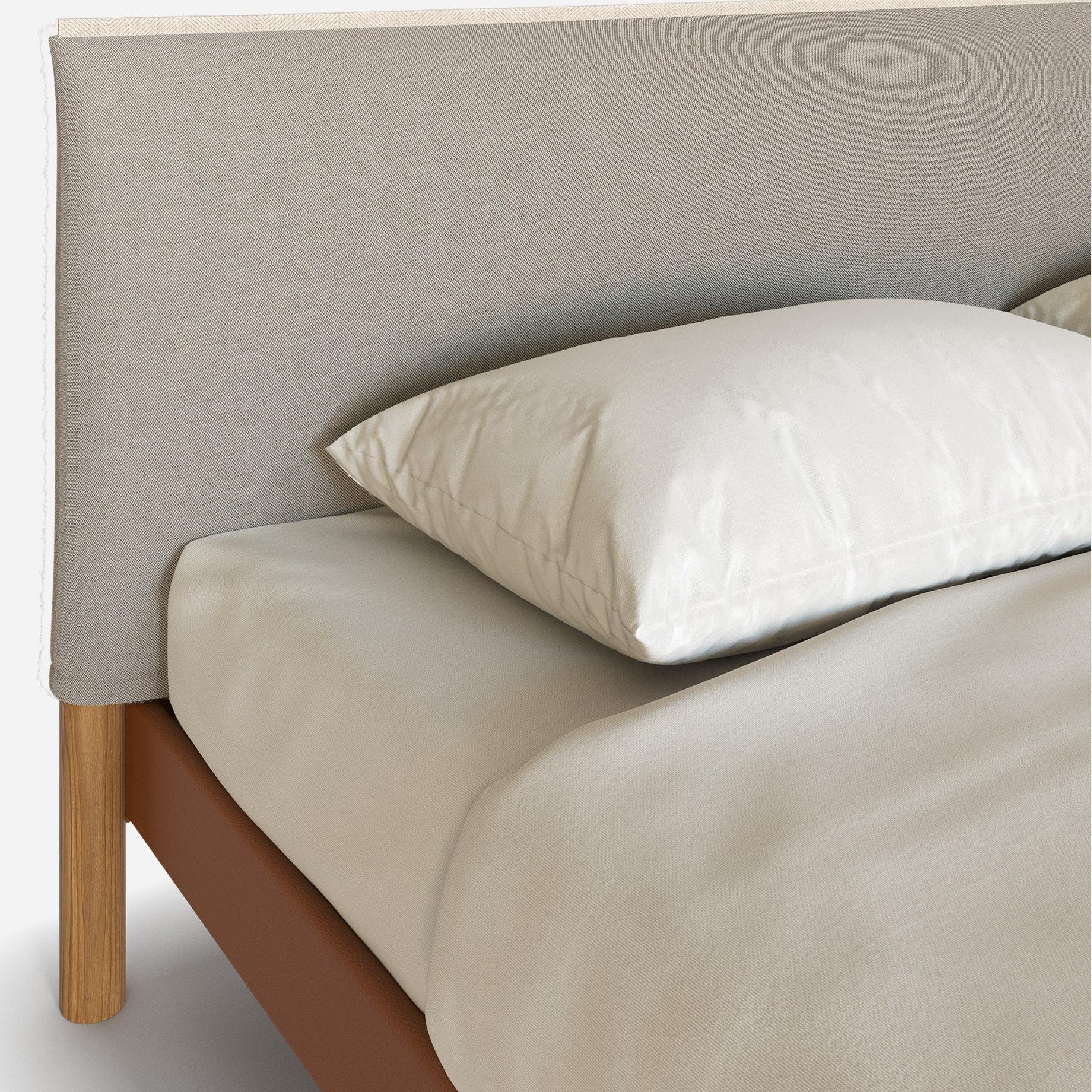 Cozy Bed | King - Tan Vegan Leather Frame | Natural Linen Weave Headboard