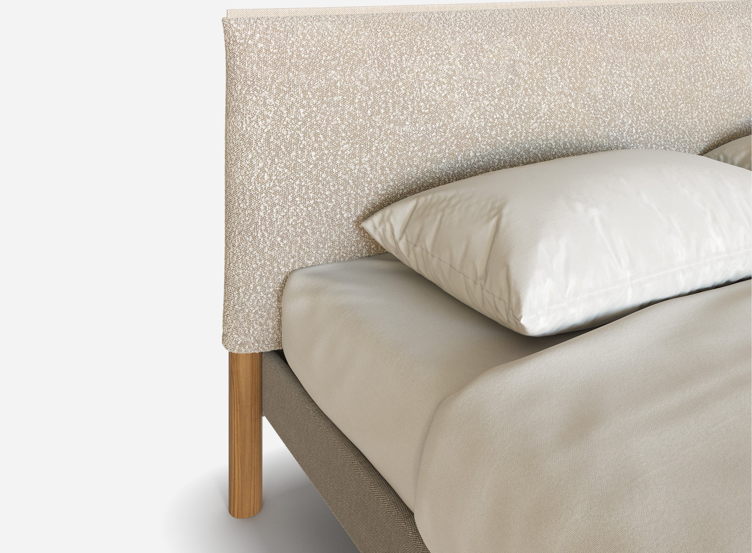 Cozy Bed | Double - Natural Linen Weave Frame | Cream Fleece Headboard