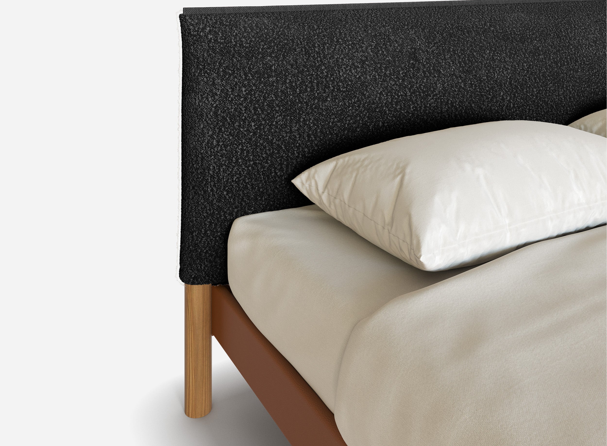 Cozy Bed | Double - Tan Vegan Leather Frame | Black Boucle Headboard