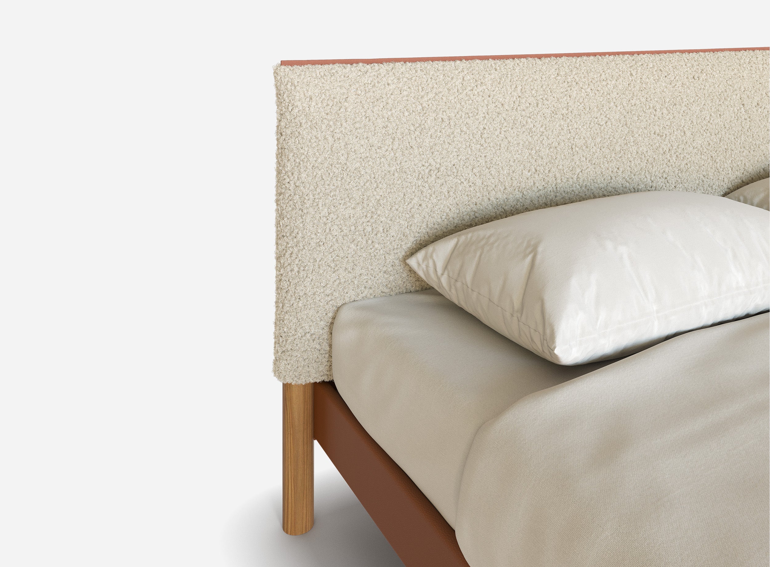 Cozy Bed | King - Tan Vegan Leather Frame | Cream Fleece Headboard