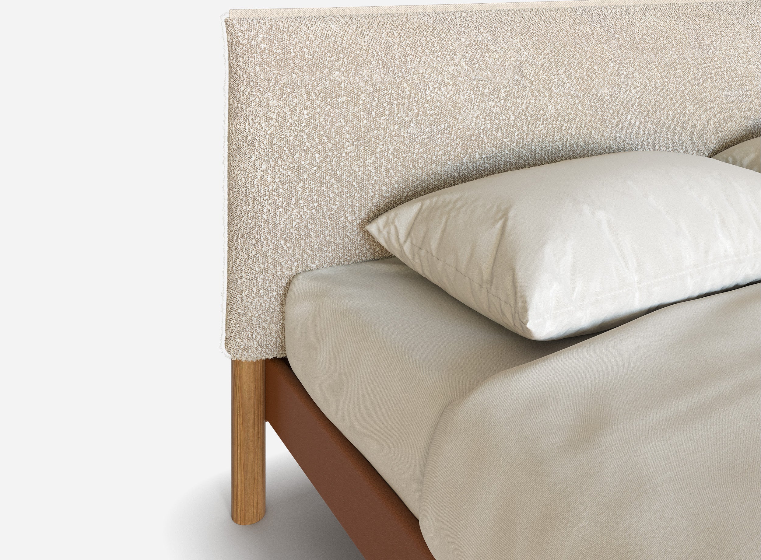 Cozy Bed | Double - Tan Vegan Leather Frame | Ecru Boucle Headboard