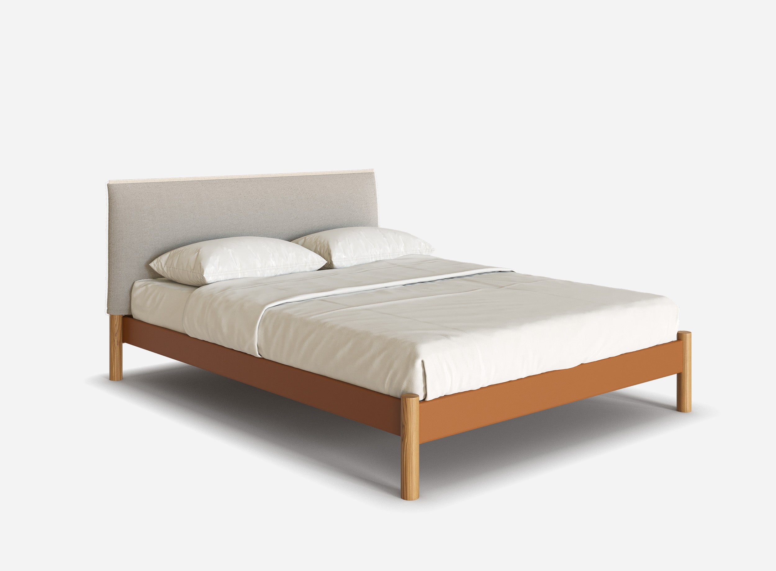 @ Tan Vegan Leather Frame | Natural Linen Weave Headboard