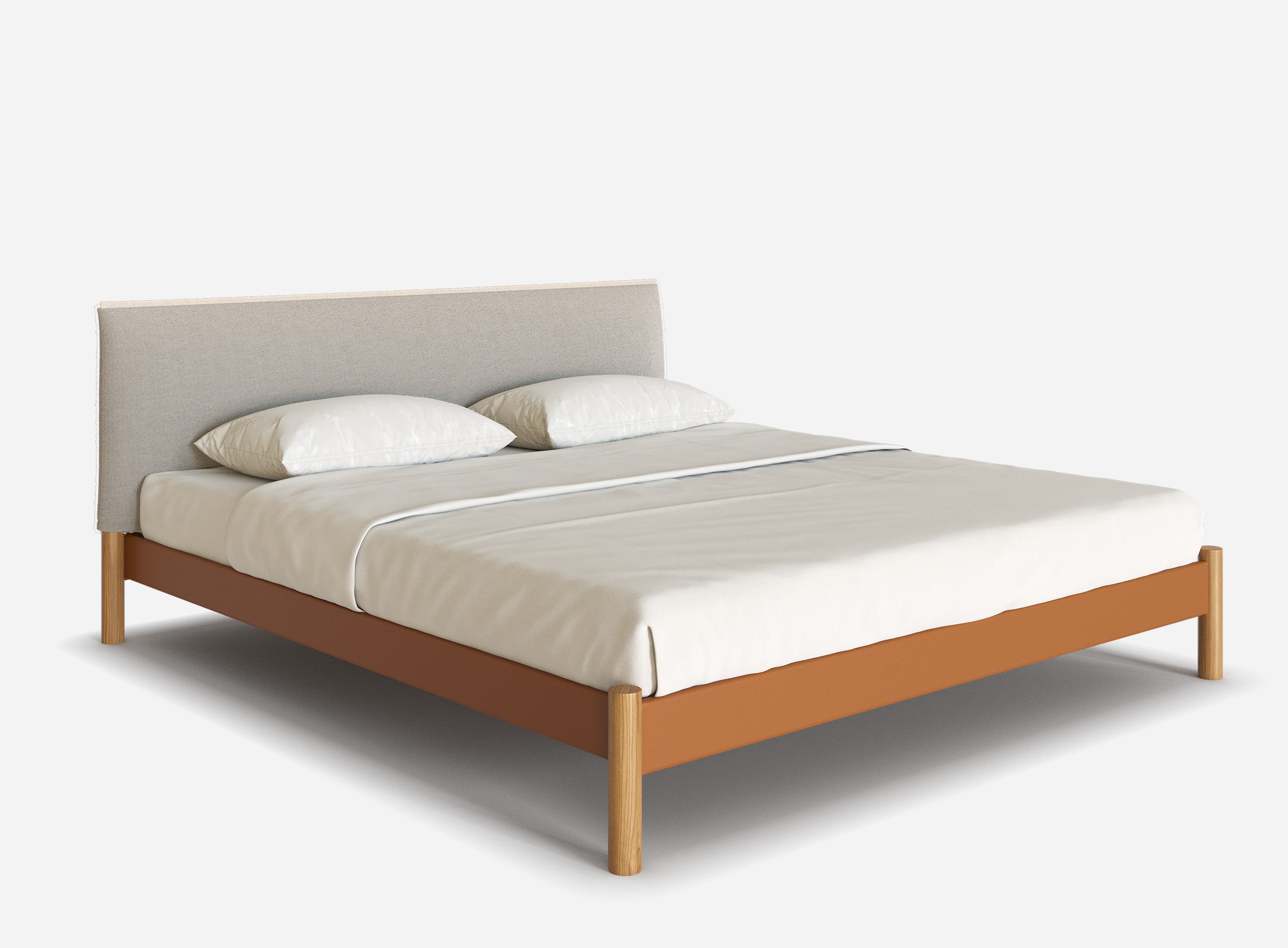 @ Tan Vegan Leather Frame | Natural Linen Weave Headboard