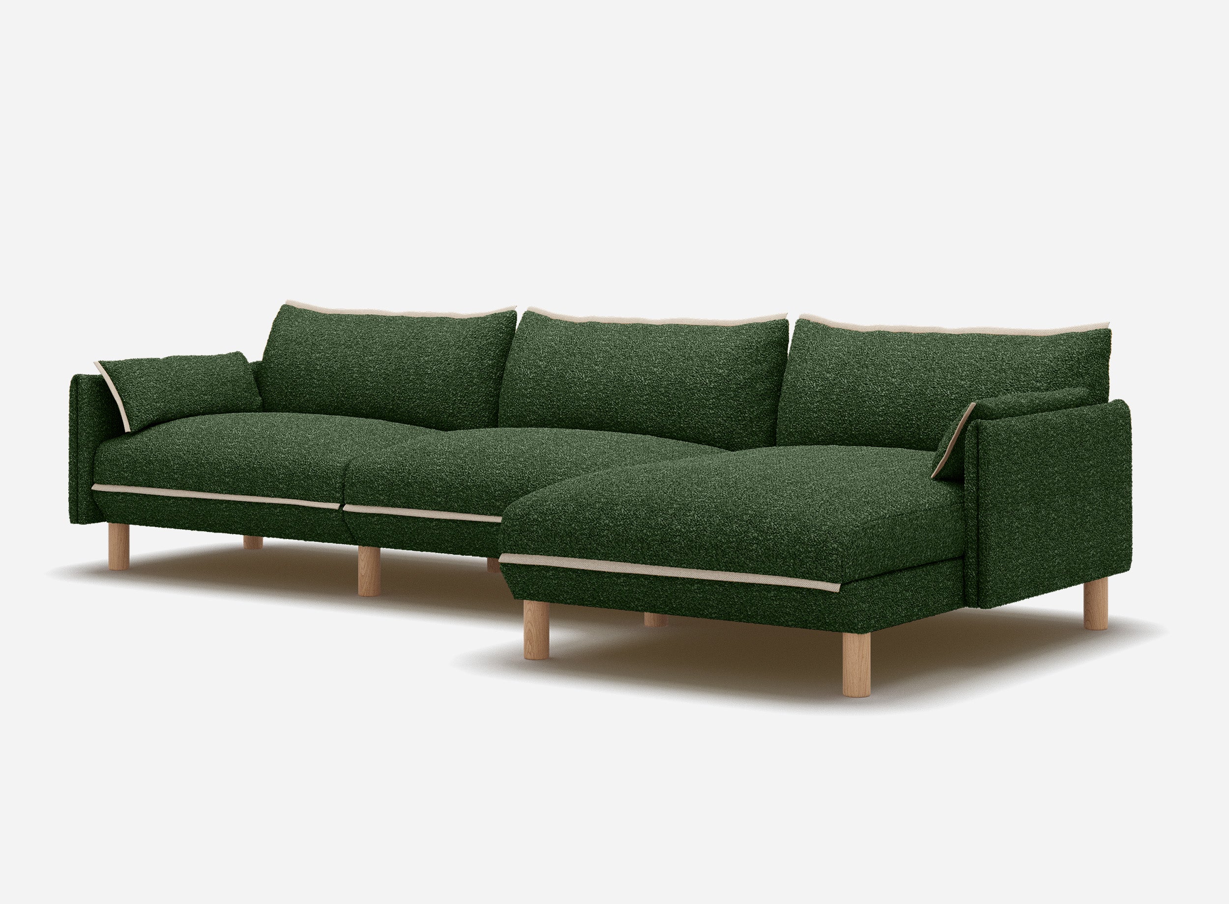 Cozy 5 Seater RH Chaise Sofa | Green Boucle