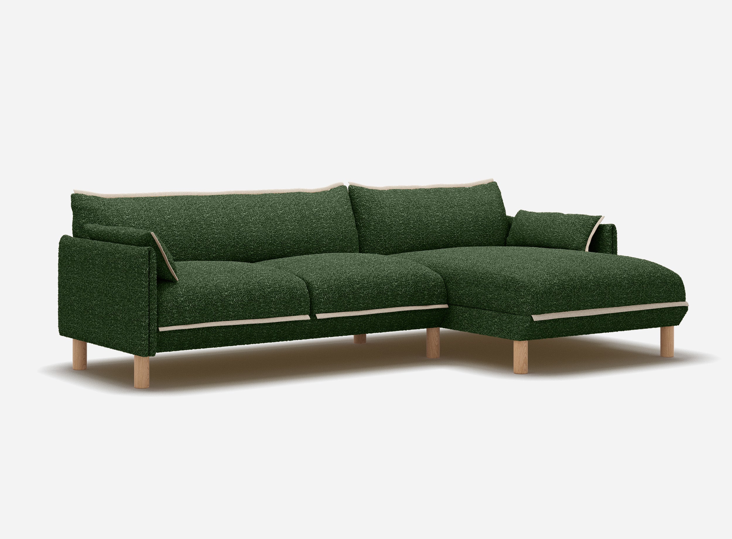 Cozy 4 Seater RH Chaise Sofa | Green Boucle