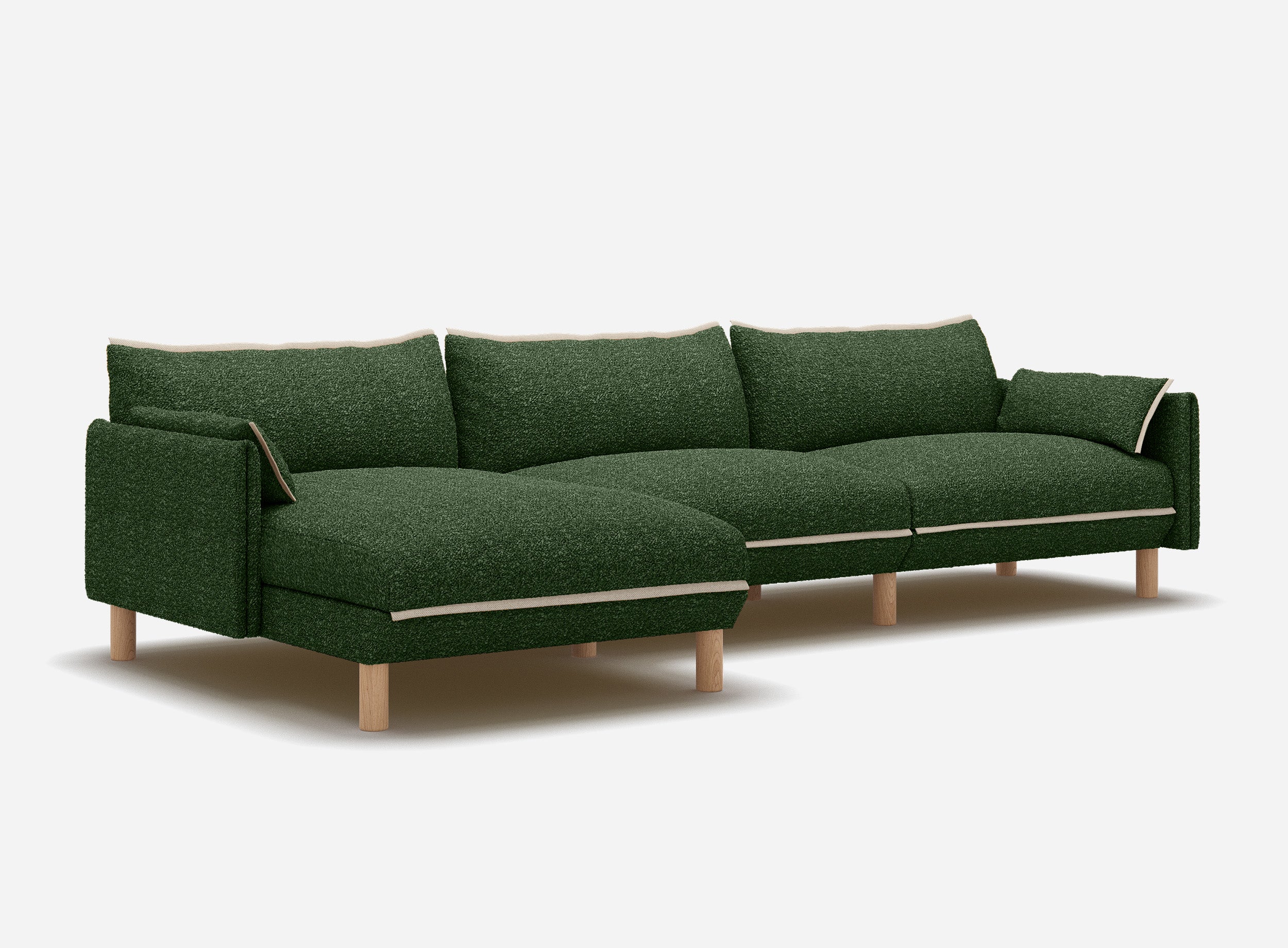 Cozy 4 Seater LH Chaise Sofa | Green Boucle